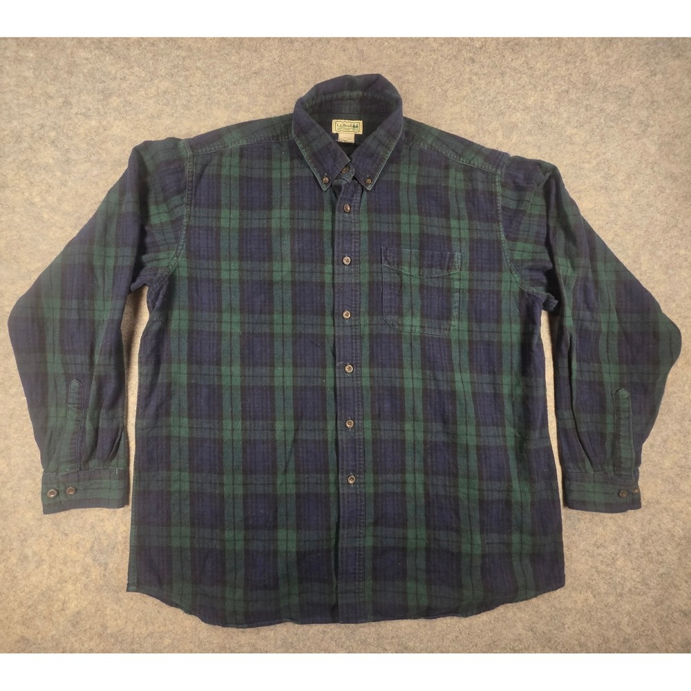 LL Bean Mens XL Regular Black Watch Plaid Flannel Button Down Shirt 0 BHF4